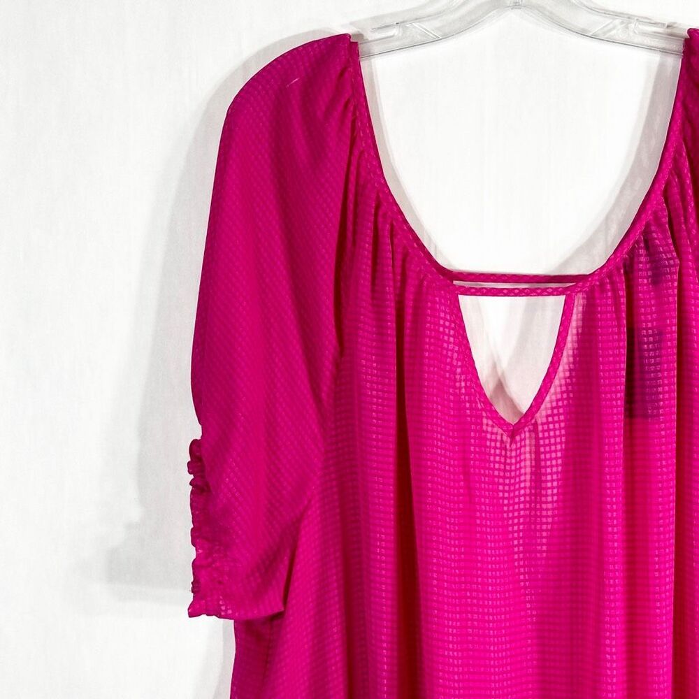 Torrid Plus Size 3X Top Hot Pink Woven Open‎ Back Semi Sheer Elastic NWT 571 - Picture 4 of 10